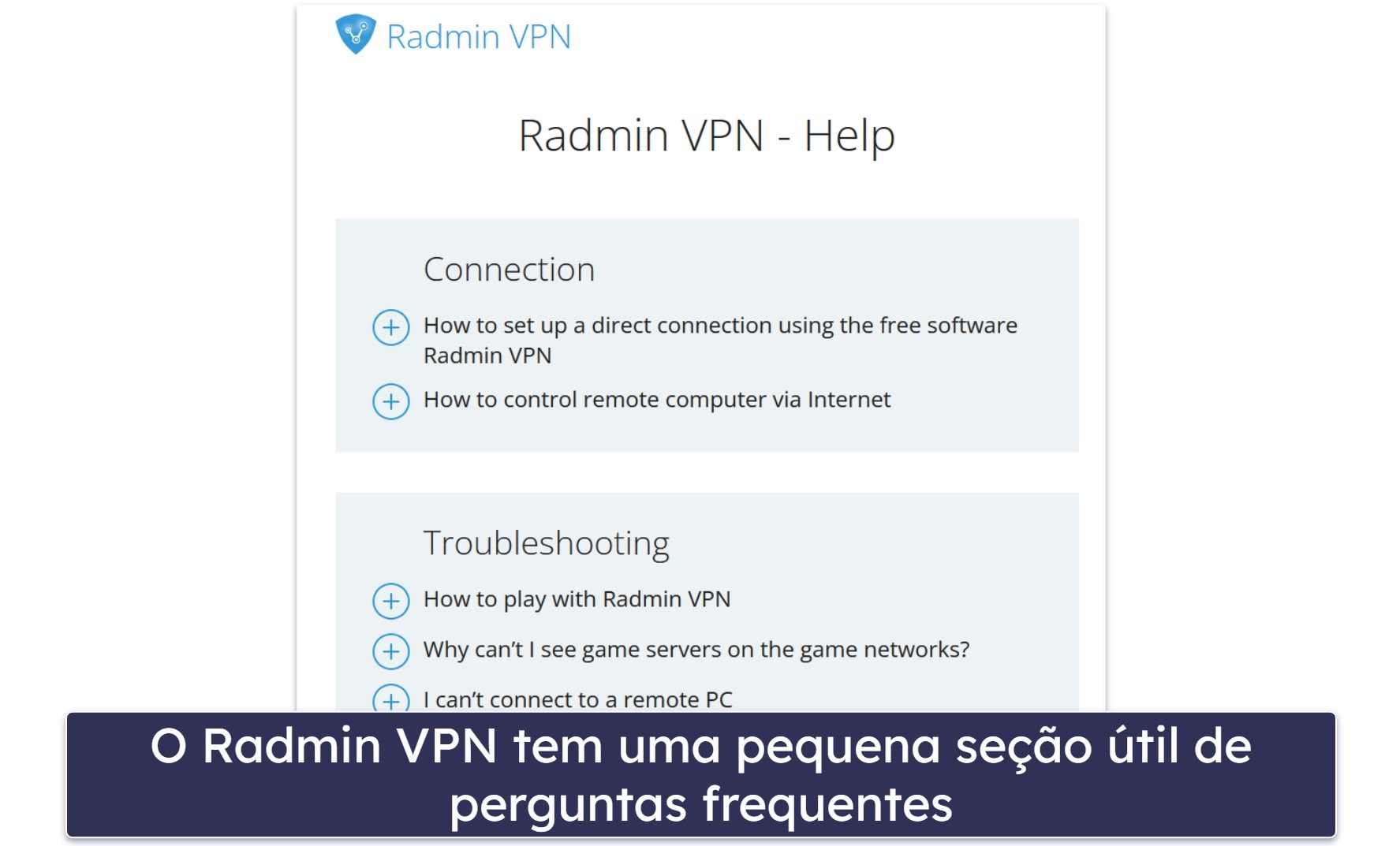 Serviço de Atendimento ao Cliente do Radmin VPN