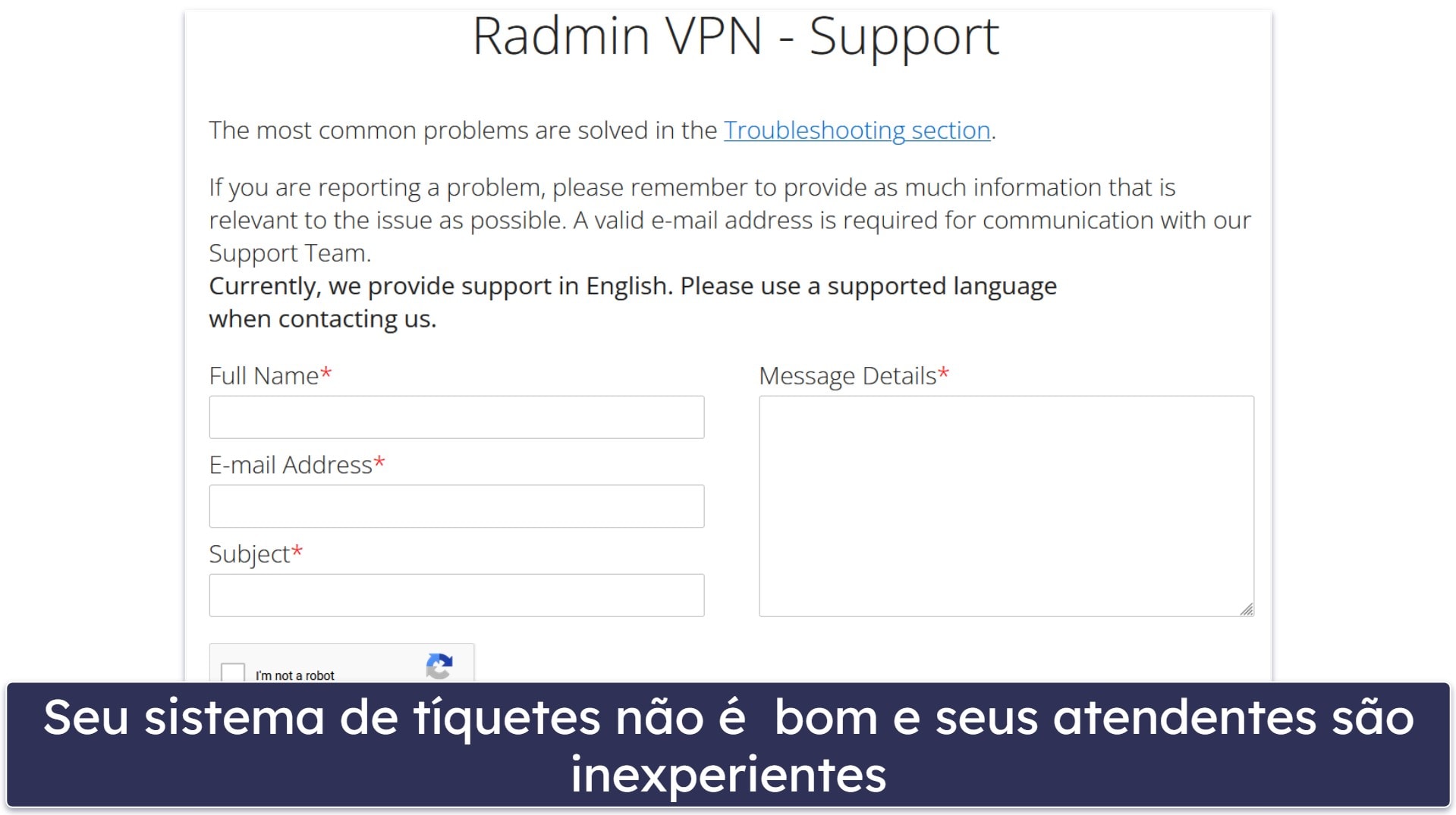 Serviço de Atendimento ao Cliente do Radmin VPN