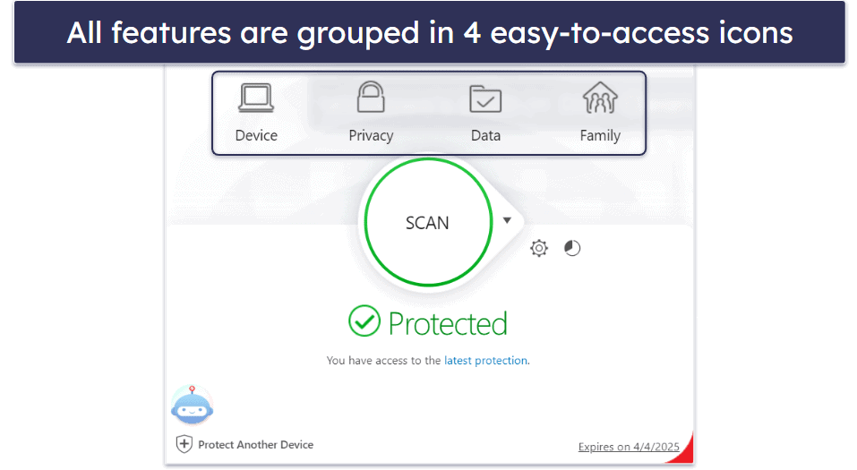 Trend Micro Ease of Use &amp; Setup — Simple Interface (4 Categories Contain Every Feature)