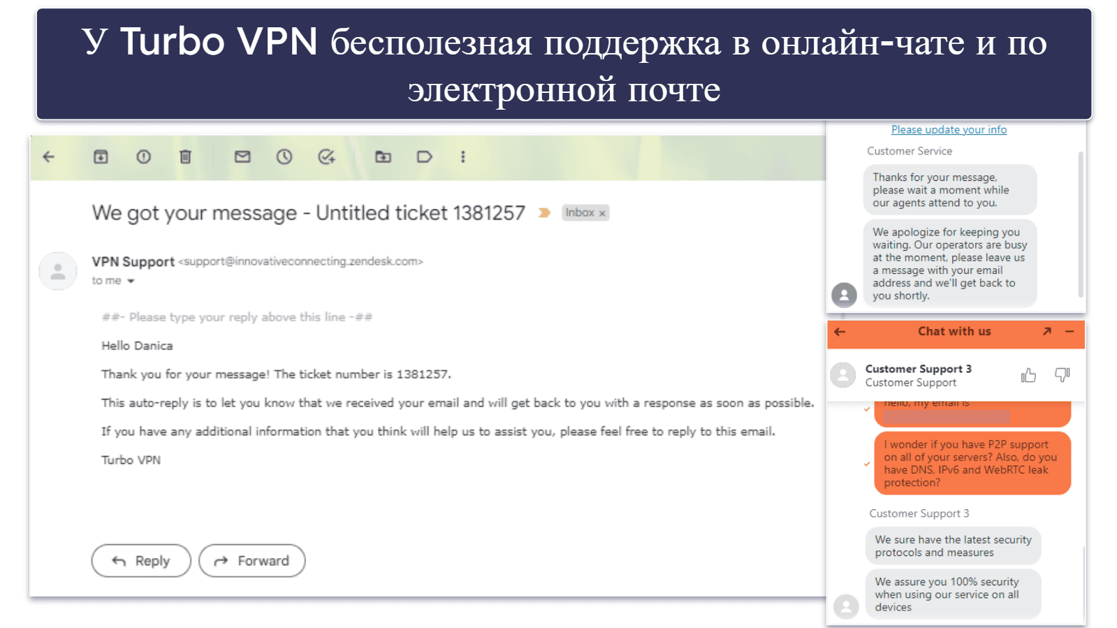 Поддержка пользователей Turbo VPN — полное разочарование (бесполезная поддержка по электронной почте и в онлайн-чате).