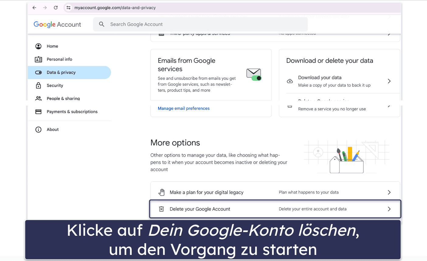 So löschst Du Dein gesamtes Google-Konto über einen Computer-Browser