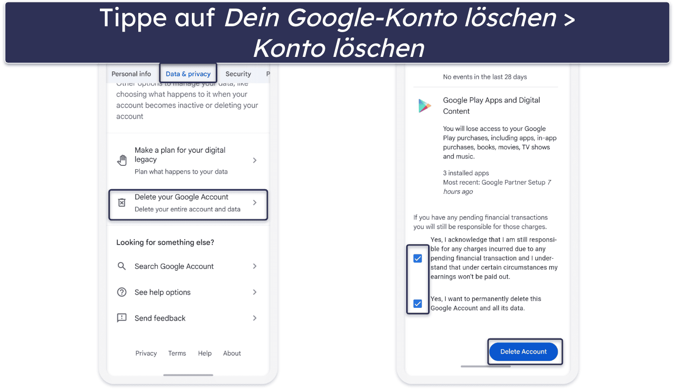 So löschst Du Dein gesamtes Google-Konto über Dein Smartphone