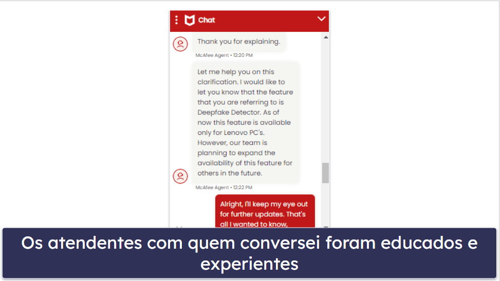 Suporte ao cliente da McAfee — Chat ao vivo útil, base de conhecimento abrangente e bom suporte por telefone