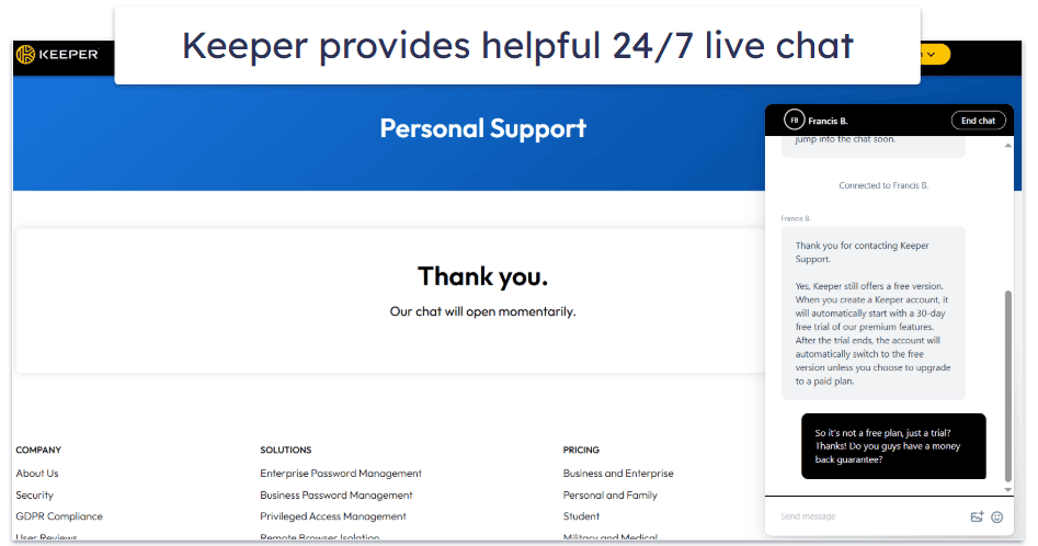 Keeper Customer Support — Excellent 24/7 Support Across a Range of Channels