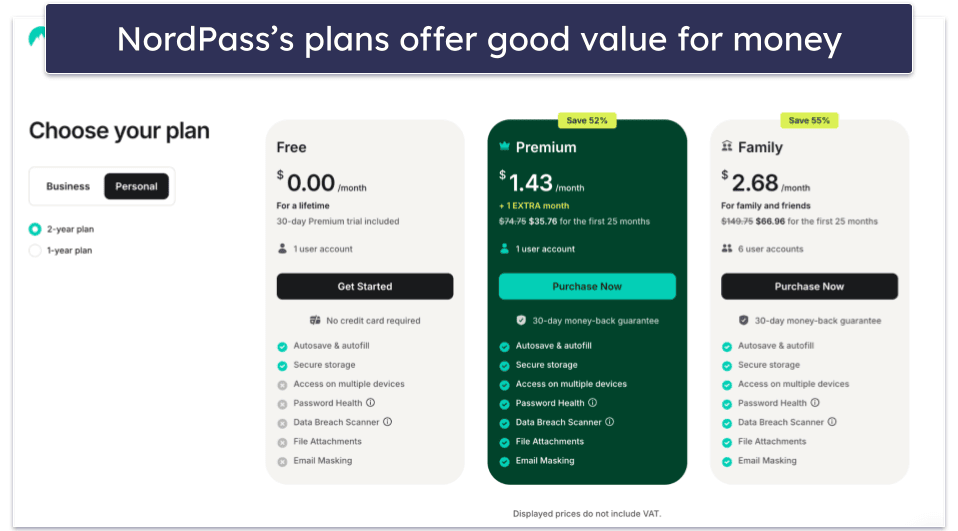 Plans &amp; Pricing — Both Brands Offer Good Plans, but NordPass Is a Better Value