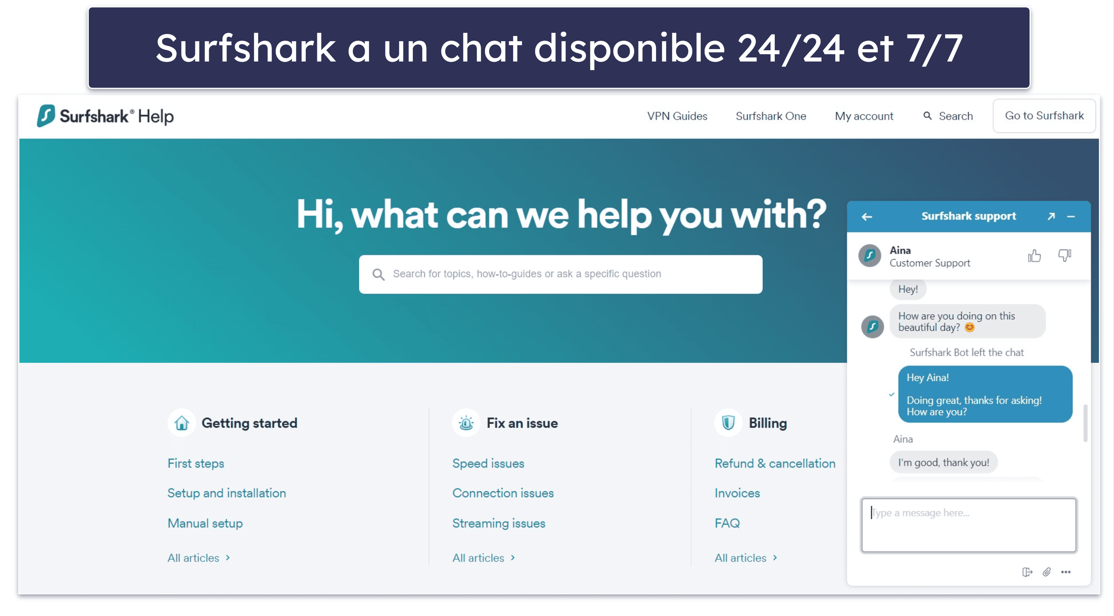 Le service client de Surfshark — Des agents de l’assistance par chat et par email bien informés