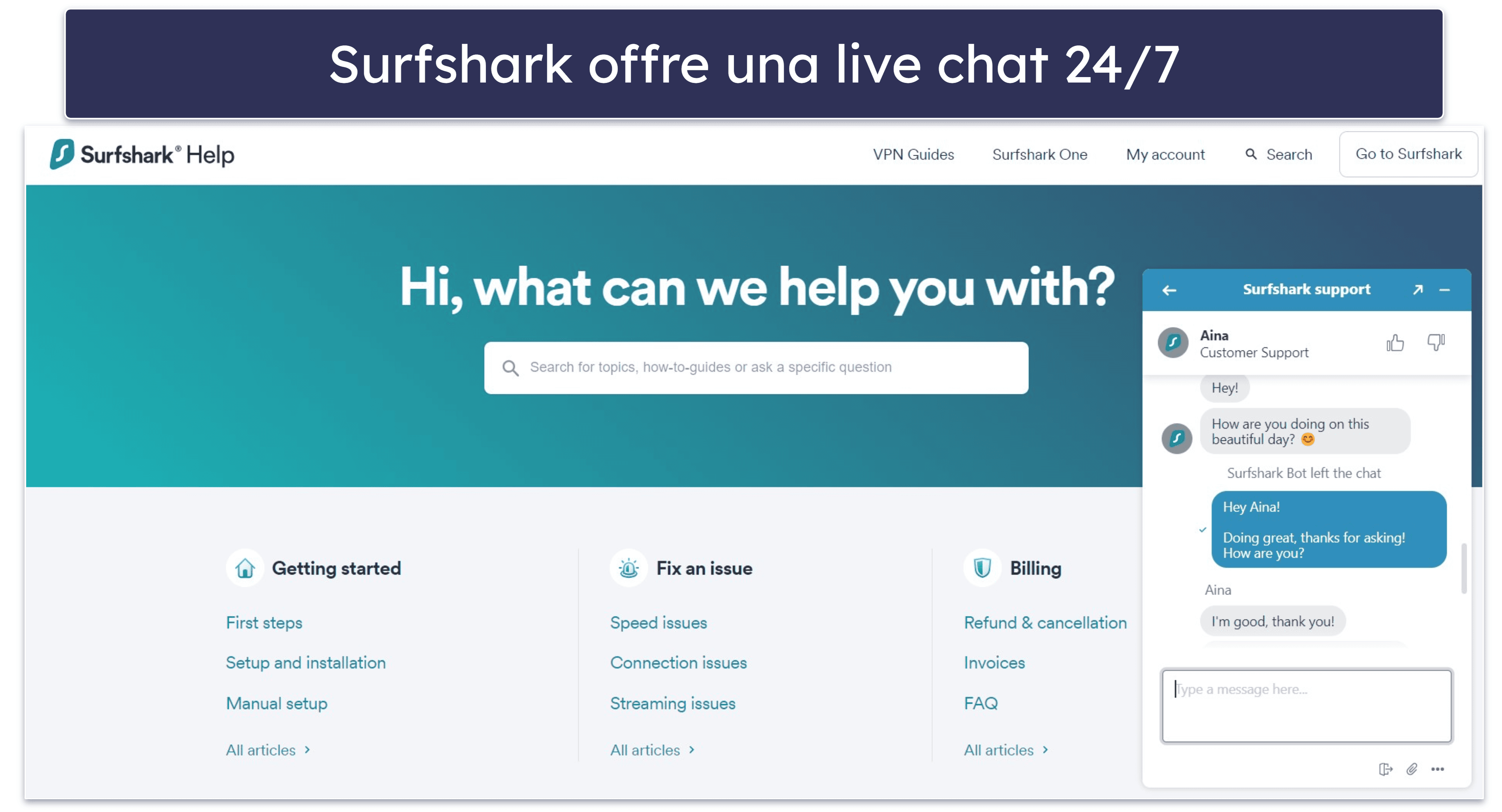 Assistenza clienti di Surfshark — Operatori competenti in live chat e tramite e-mail