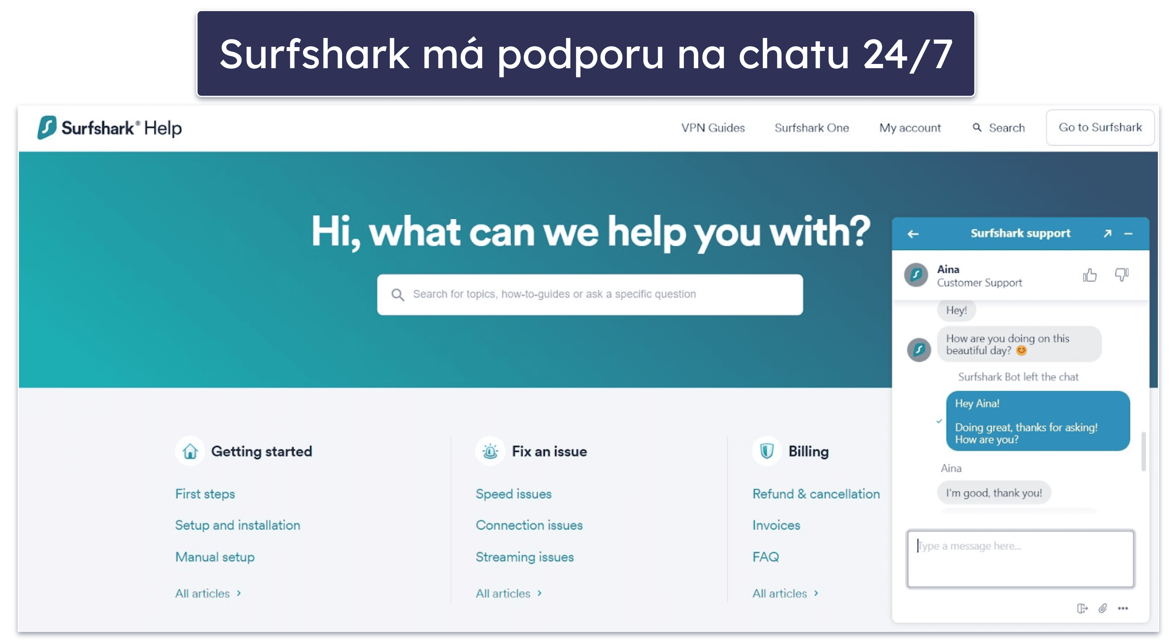 Surfshark zákaznická podpora – Zkušení zaměstnanci na živém chatu a e-mailu