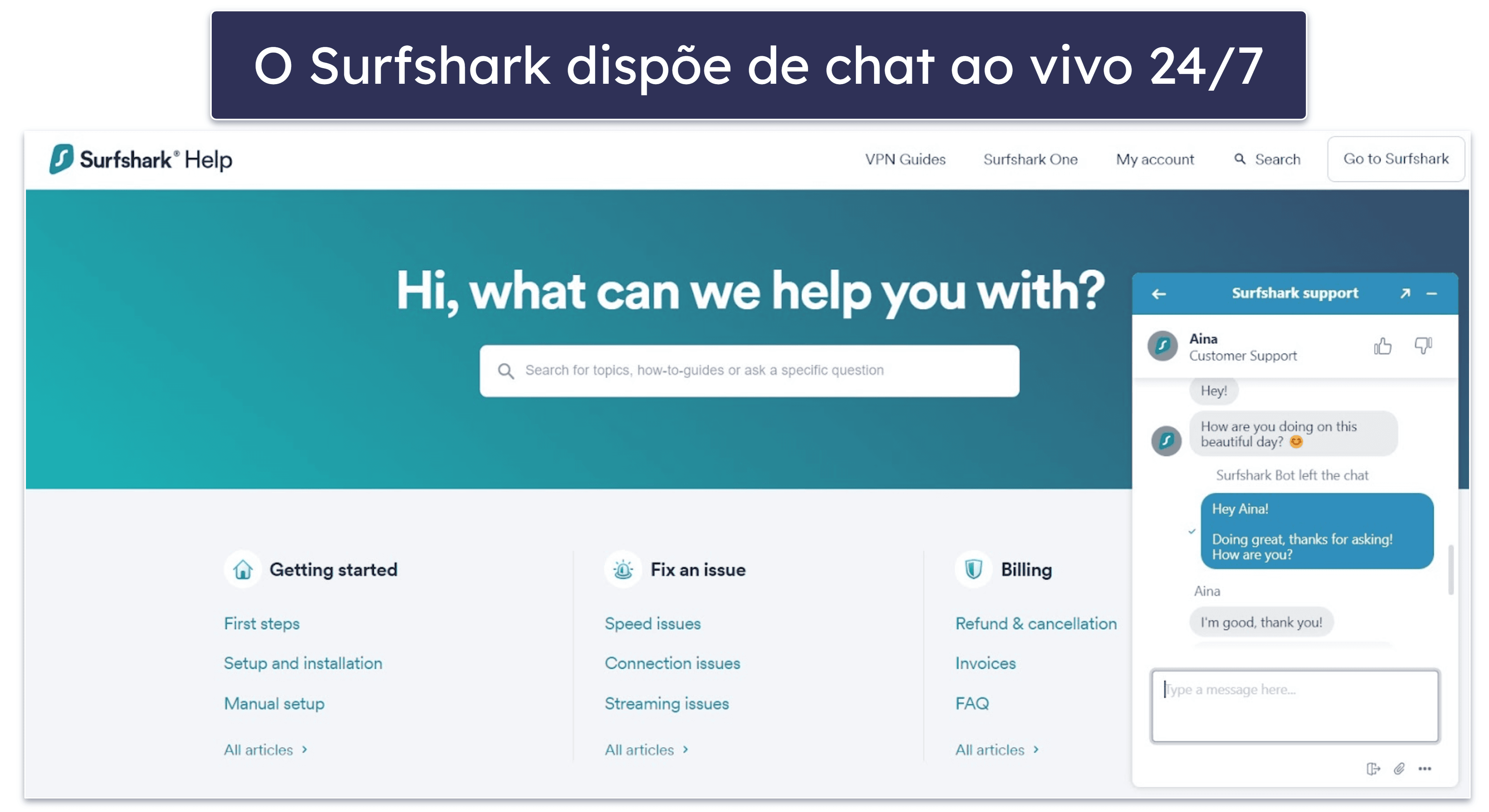 Suporte do Surfshark — Representantes experientes via chat ao vivo e e-mail