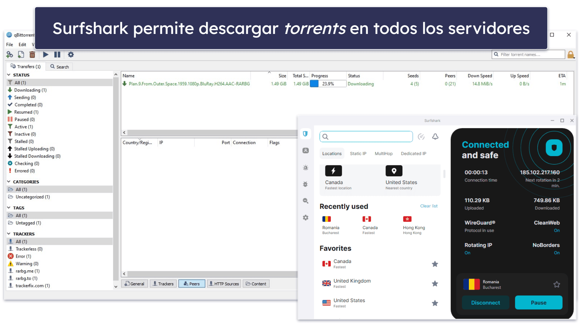 Compatibilidad de Surfshark con descargas de torrents: Permite descargar archivos en todos los servidores