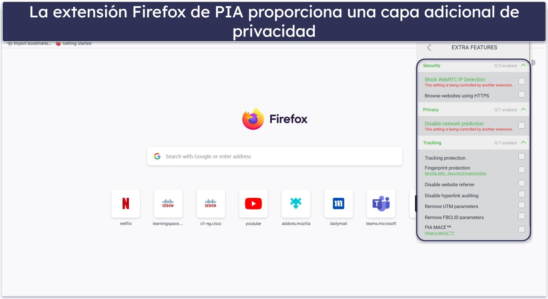 2. Private Internet Access: VPN nº 1 con adblocker y privacidad adicional con extensión para Firefox