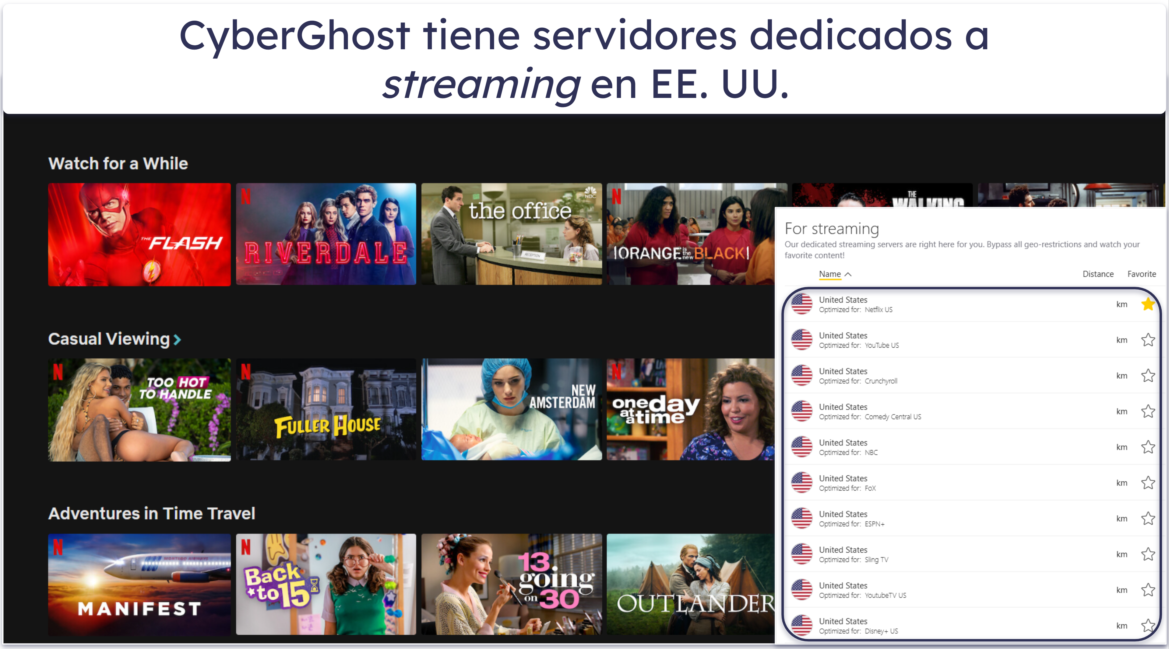 🥉3. CyberGhost VPN: Tiene servidores dedicados para ver streaming en Estados Unidos